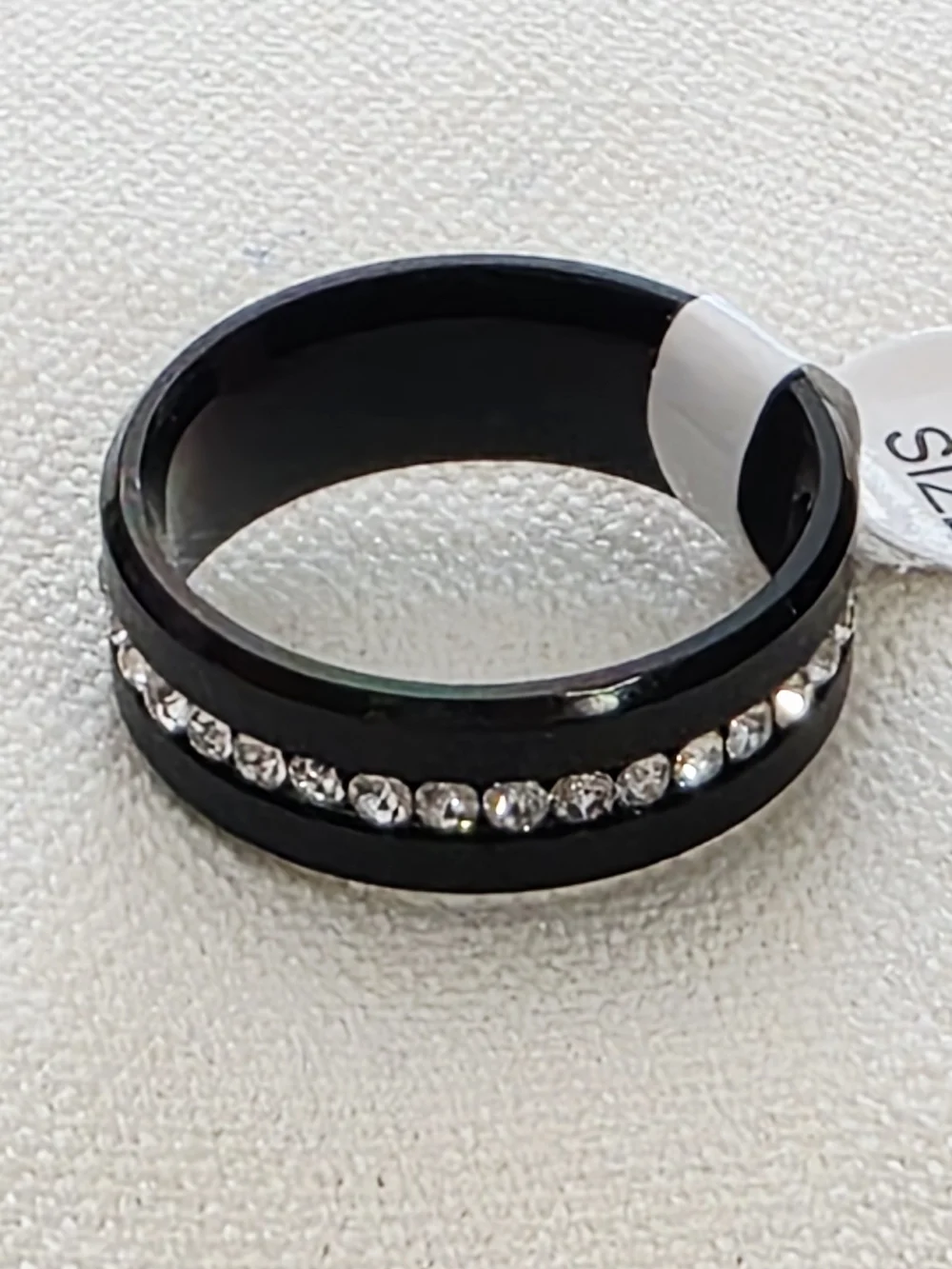 Crystal Accent Band Ring Modern Unisex Statement Black Size 10.5